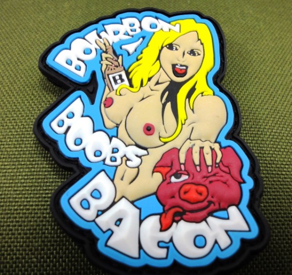3DRubber Patch:"BOURBON, BOOBS & BACON" blue