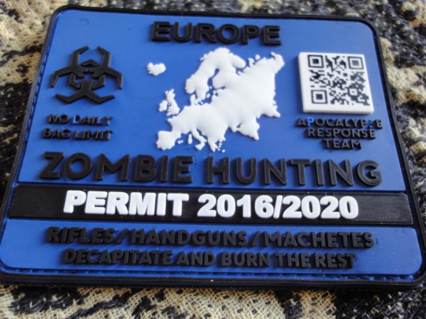 3D Rubber MORALE PATCH: "ZOMBIE HUNTING PERMIT EUROPE"