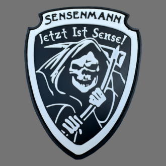 Rubberpatch: "SENSENMANN", weiß auf schwarz